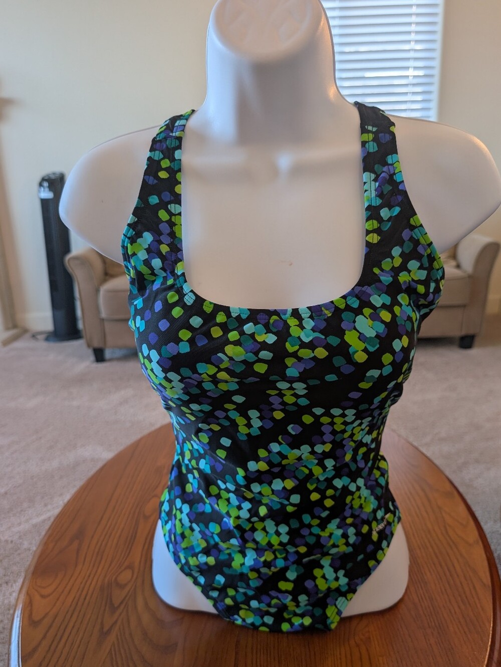 Speedo Black Multi-Color Scoop Neck Racerback Swimsuit, Size 6